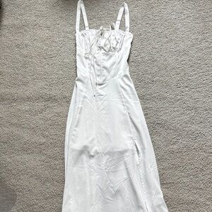 White Midi Slip Dress with Tie Front